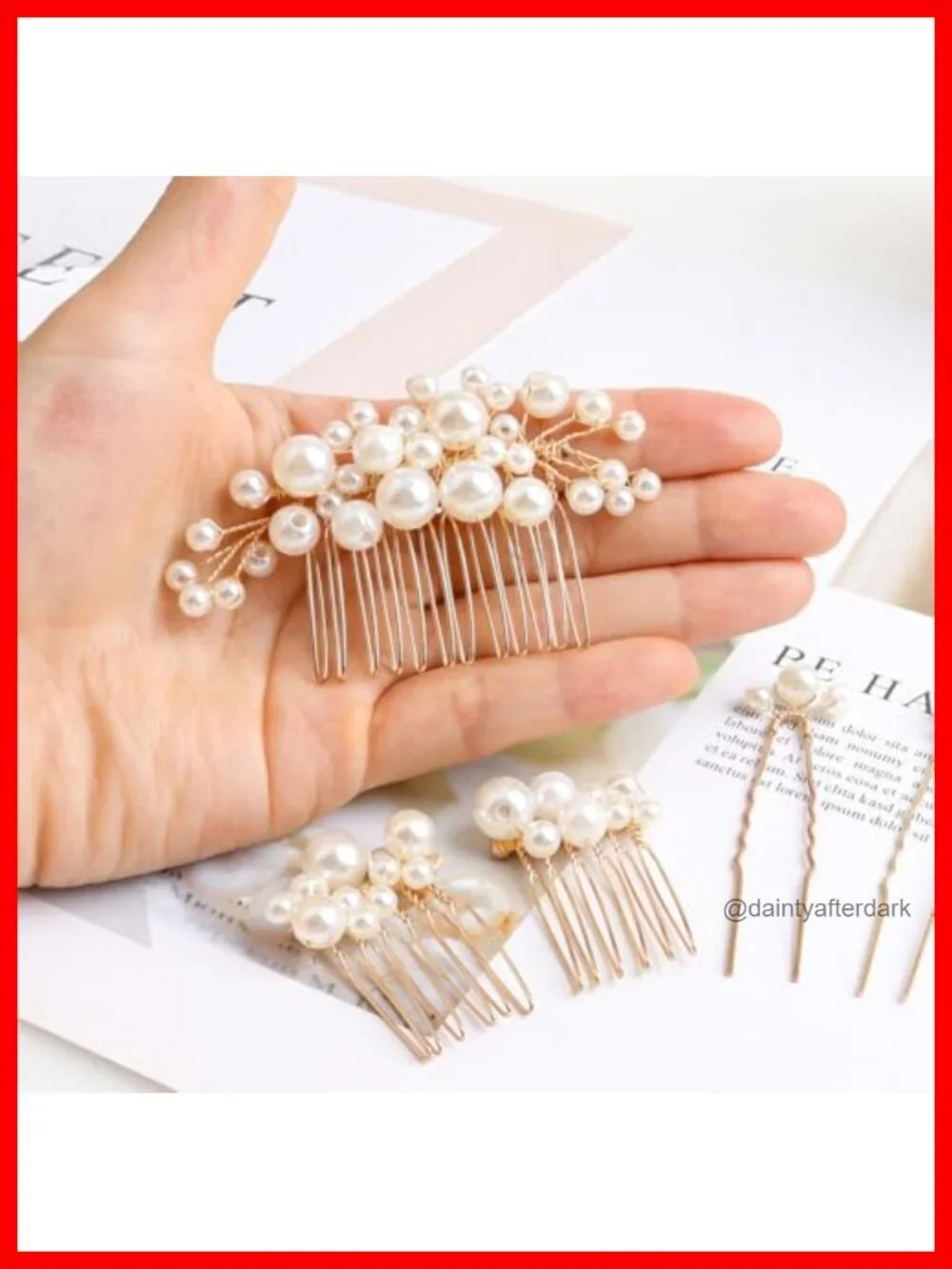 Set of 5 Pearl Hair Combs and Pins for Wedding Bridal Half-Up Updo